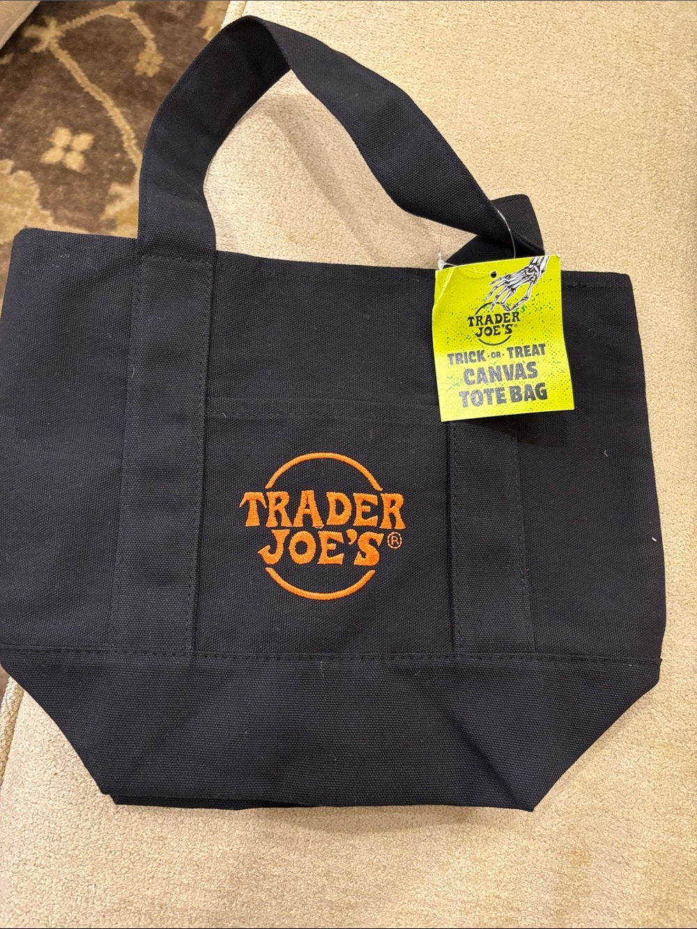 Trader Joe's Black Mini Canvas Tote with Orange Logo
